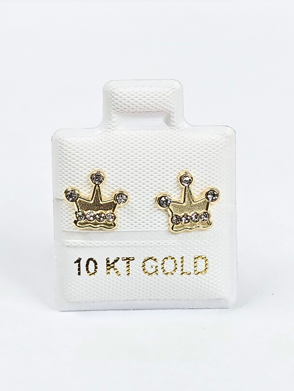 10K Solid Gold Crown CZ Stud Earrings Screw Back Women Kids Broquel Corona 8mm